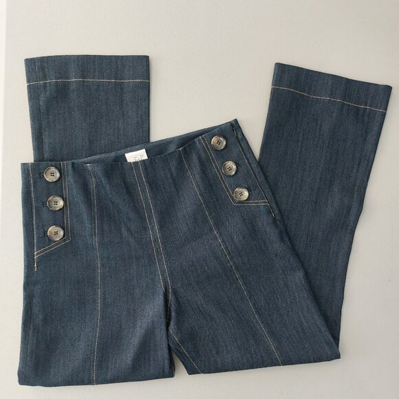 Cinq à Sept Sailor Jeans 8 Dark Blue High Rise Wide Leg Nautical Designer Denim - Picture 5 of 12